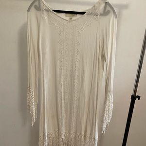 White bohemian tassel dress